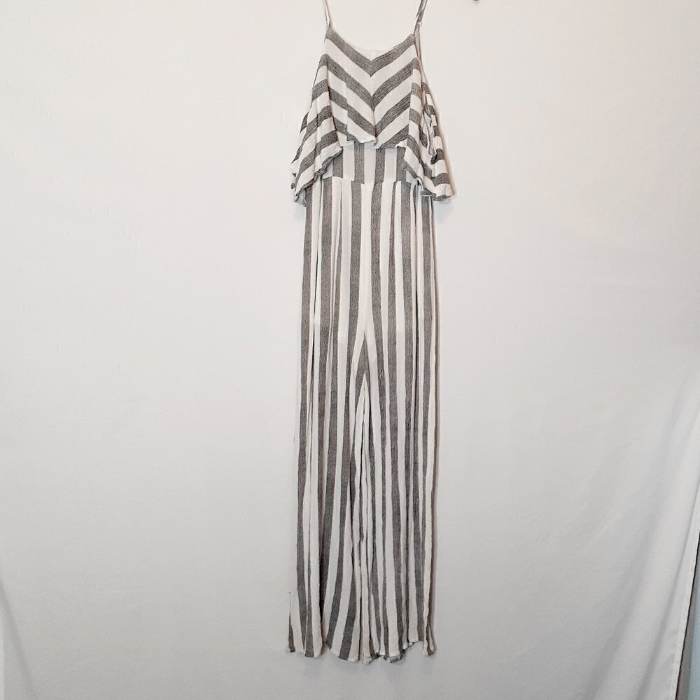 A.CALIN BY FLYING TOMATO Gray Stripe Maxi Tank Jumpsuit; Sleeveless; Size S